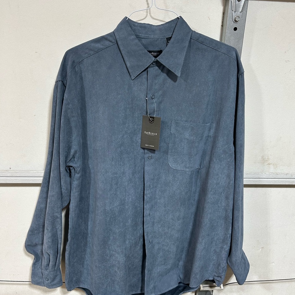 Men's Van Heusen Long Sleeve Soft Suede Button Shirt Pocket Large
